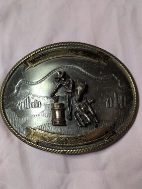German Silver Western Barrel Racer Belt Buckle in Two-Tone Metal